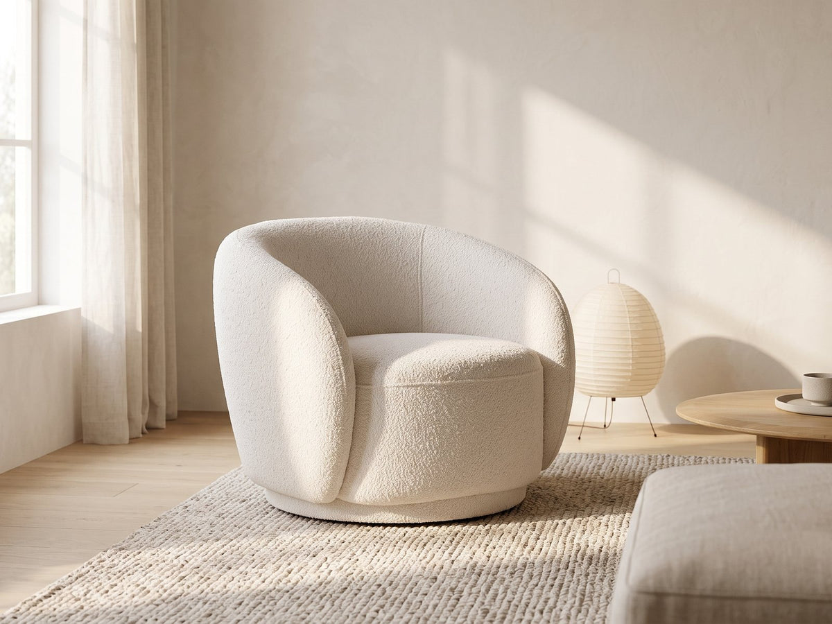 Ostuni Boucle Swivel Chair in a furnished room