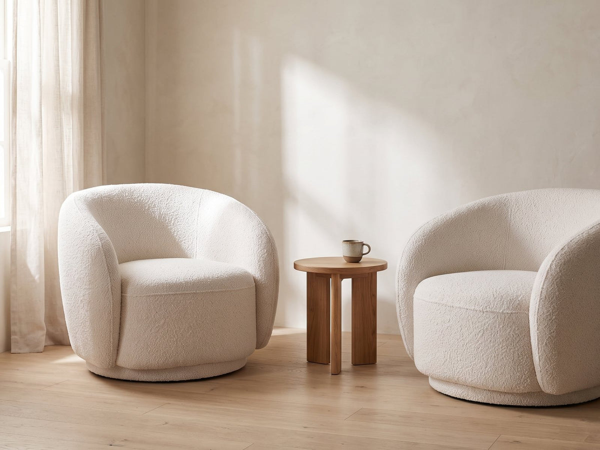 The Ostuni swivel chair styled in a room setting