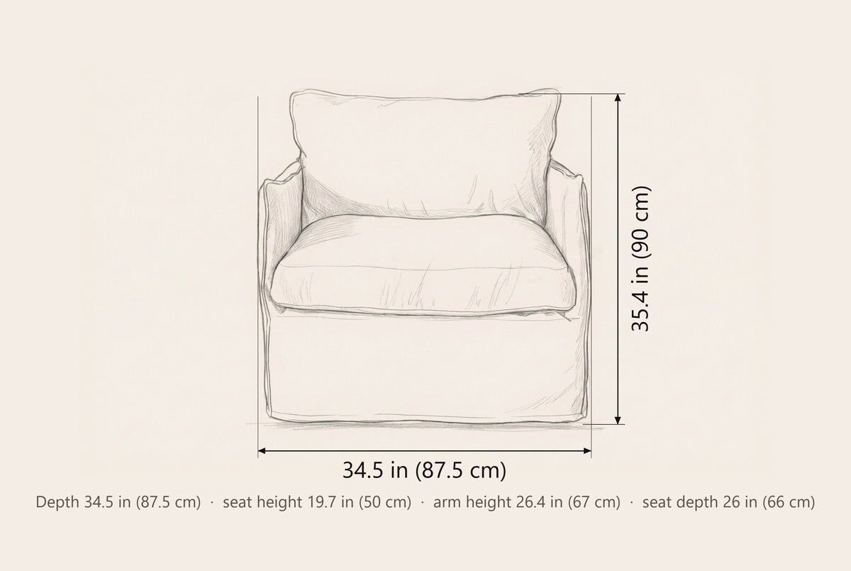 Palazzolo club chair dimensions: 34.5 in wide, 35.4 in high, 34.5 in deep