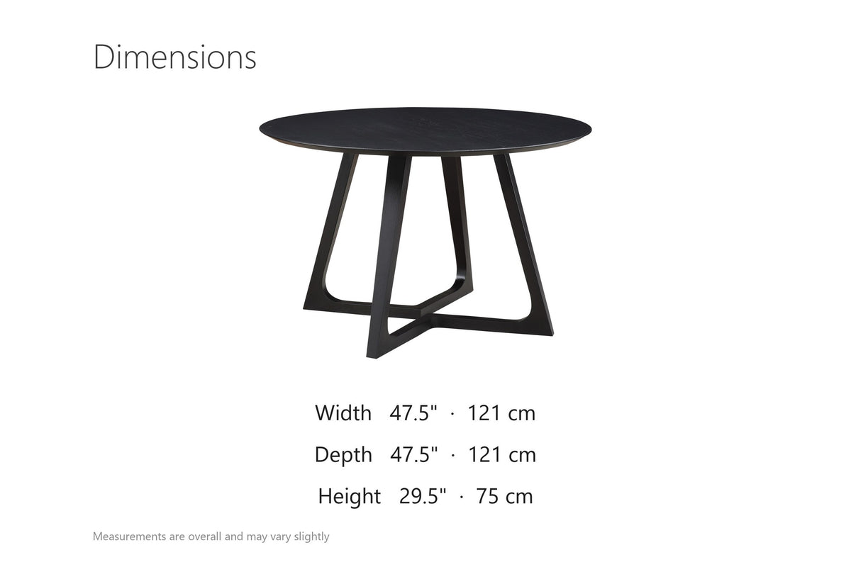 Paola 47.5-Inch Round Black Ash Dining Table dimensions