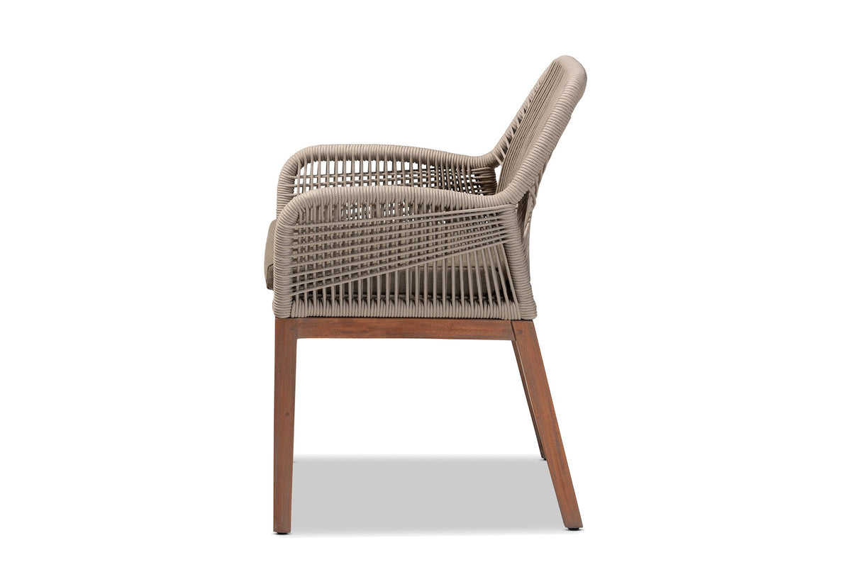 Pentone Woven Rope and Mahogany Dining Arm Chair, side view