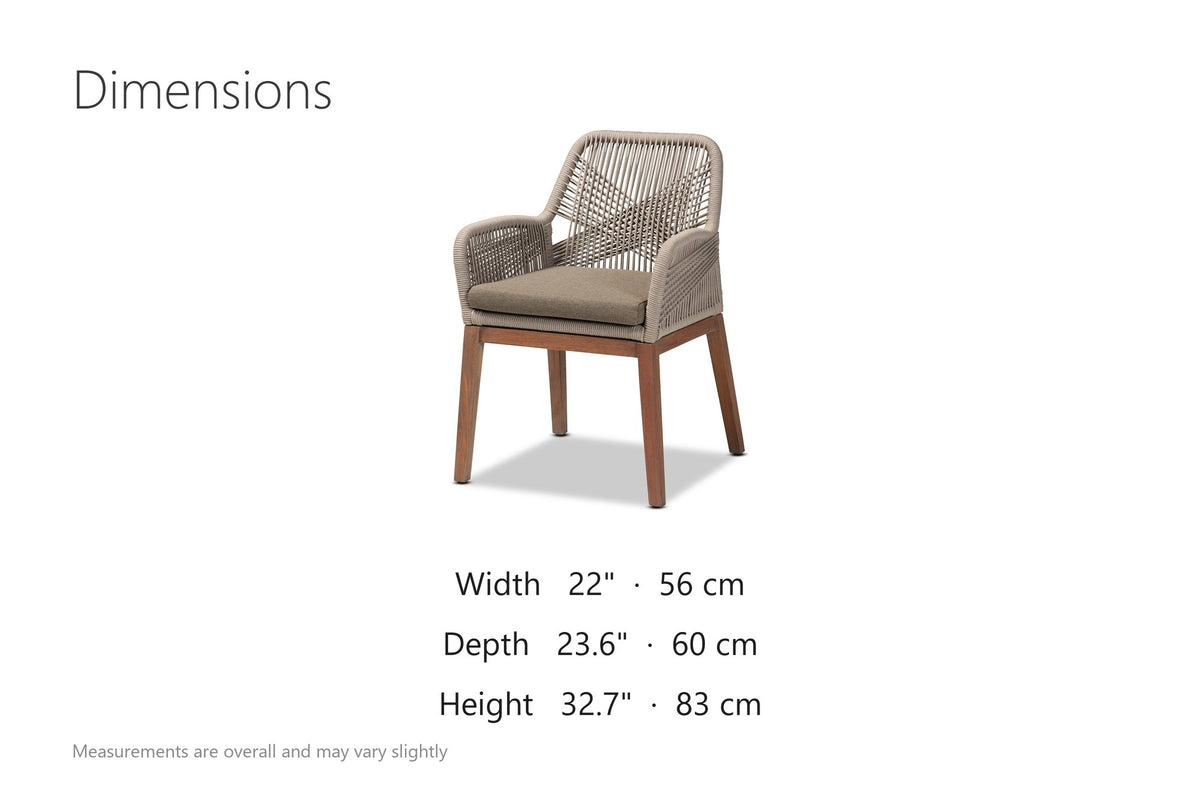 Pentone Woven Rope and Mahogany Dining Arm Chair dimensions