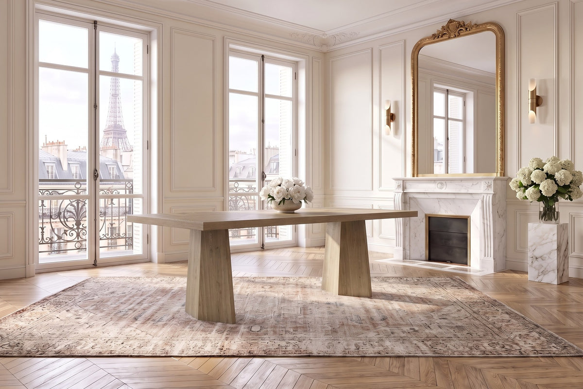 Petrizzi 84-Inch Rectangular White Oak Veneer Dining Table in a Paris salon