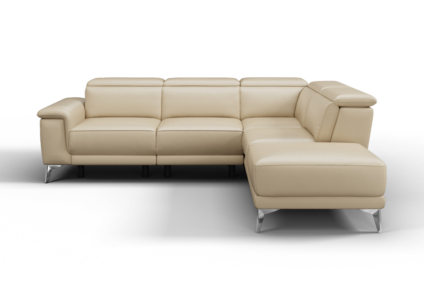 Valencia Pista Modern Top Grain Leather Reclining Sectional Sofa with Right-Hand Facing Chaise, Beige White background picture