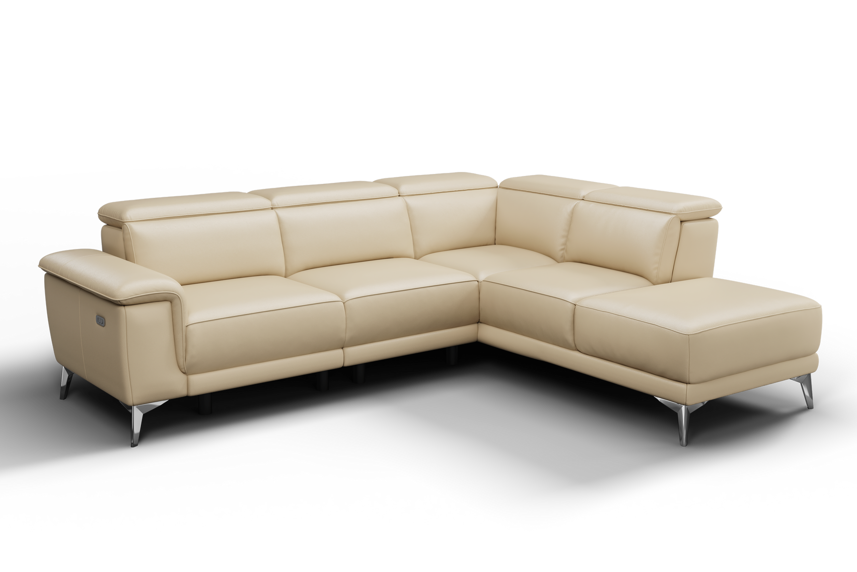Valencia Pista Modern Top Grain Leather Reclining Sectional Sofa with Right-Hand Facing Chaise, Beige Front View