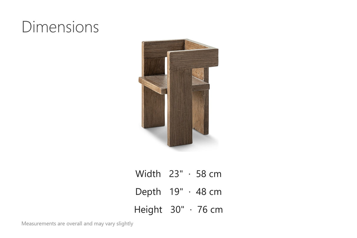 Placanica Sculptural Block Reclaimed Elm Dining Chair dimensions