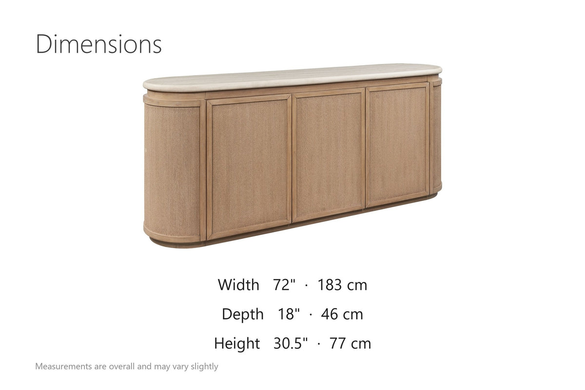 Polia 72-Inch 3-Door Rope-Front Oak Veneer Sideboard with Stone Top dimensions