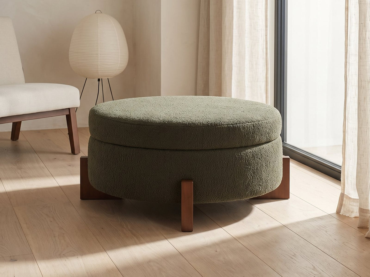 Portofino Round Storage Ottoman seen from another angle