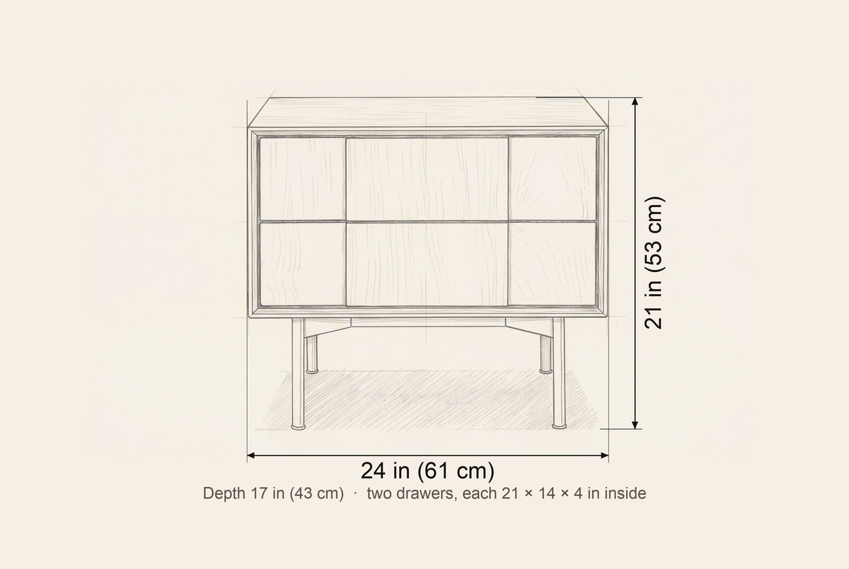 Posada nightstand dimensions: 24 in wide, 21 in high, 17 in deep