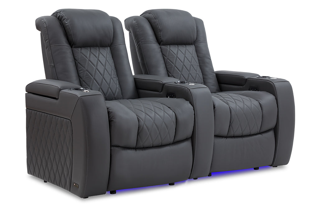 Valencia Tuscany Leather Home Theater Seating Row of 2, Charcoal Grey