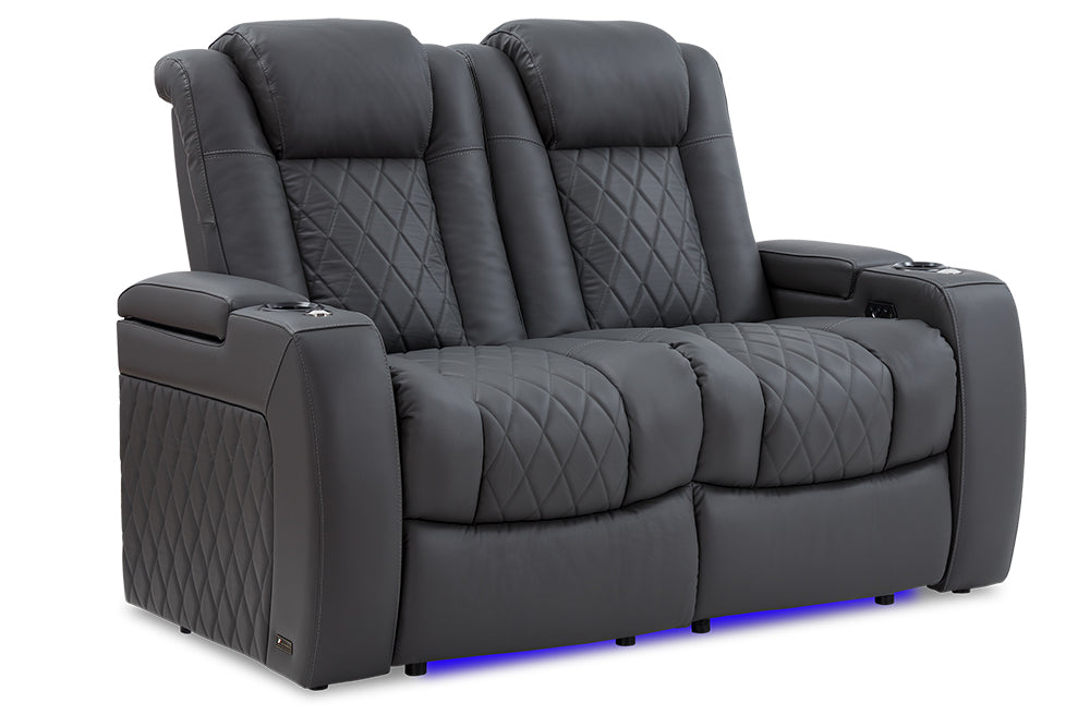Valencia Tuscany Leather Home Theater Seating Row of 2 Loveseat, Charcoal Grey