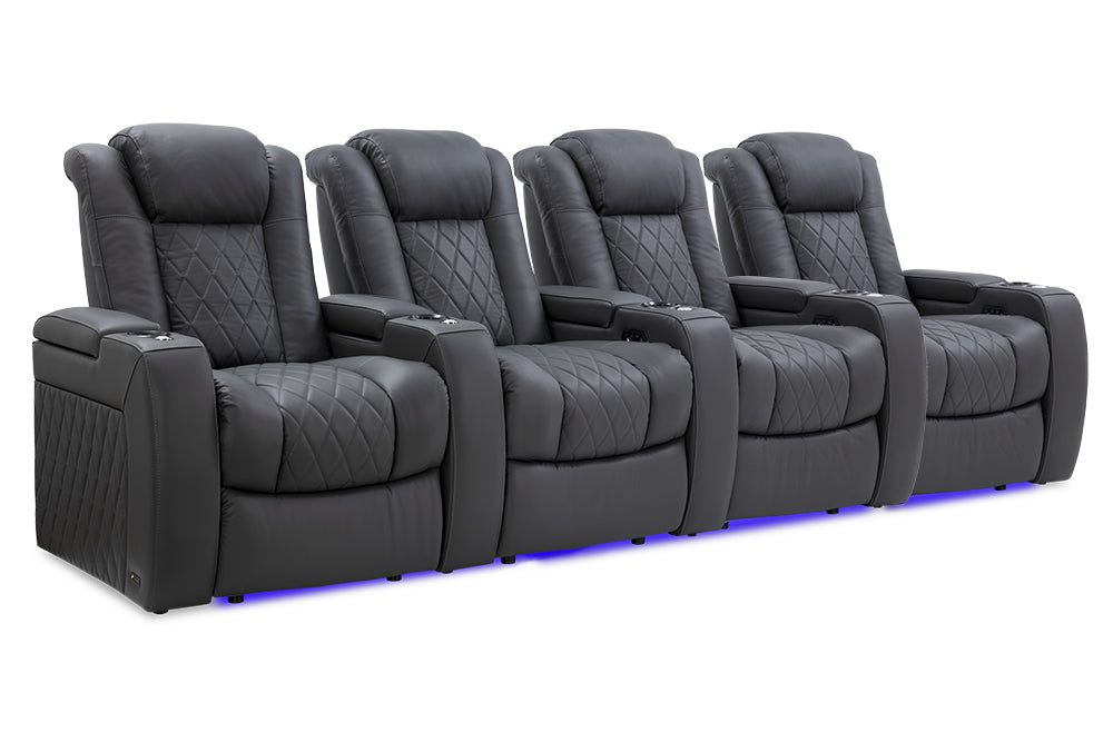 Valencia Tuscany Leather Home Theater Seating Row of 4, Charcoal Grey