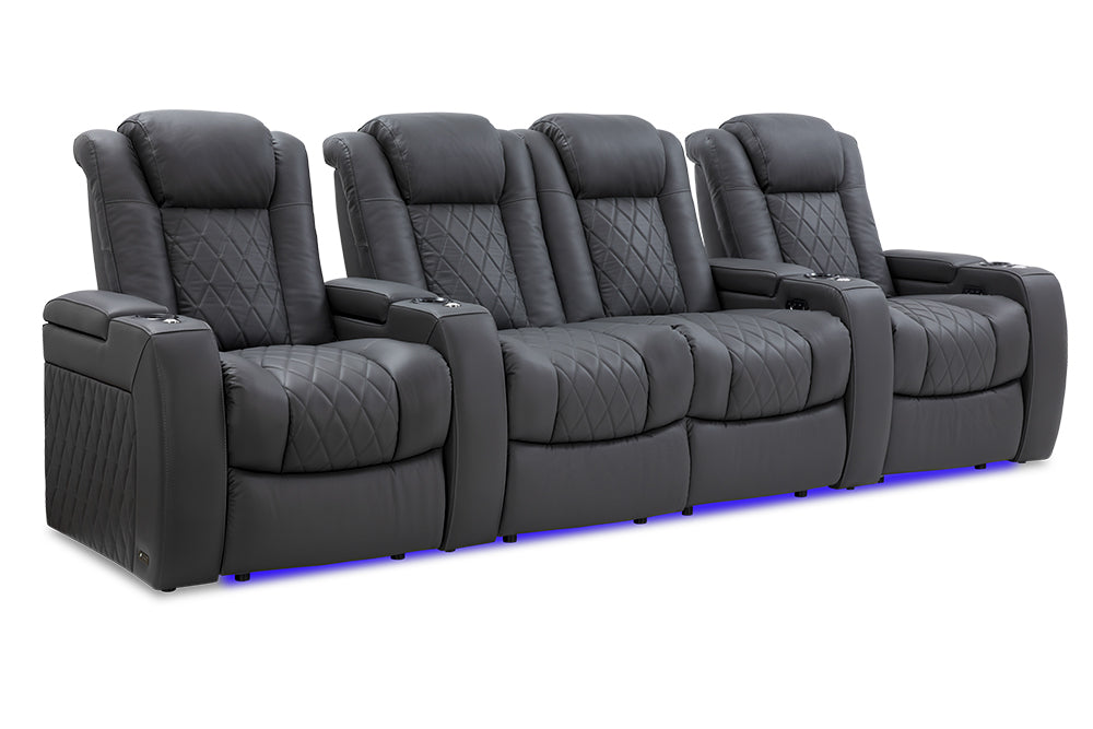 Valencia Tuscany Leather Home Theater Seating Row of 4 Loveseat Center, Charcoal Grey