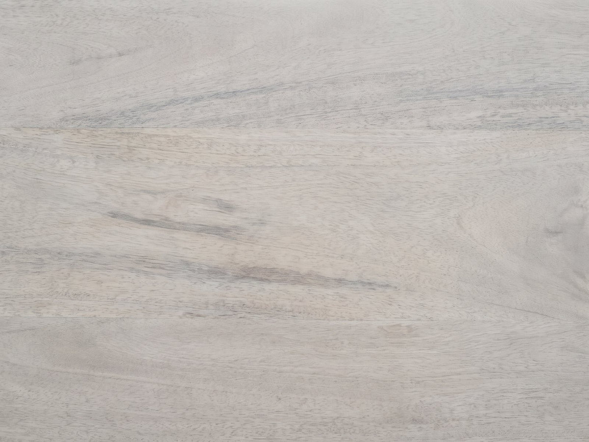 Close-up of the Rapallo Whitewashed Mango Bowl Coffee Table: the whitewashed mango grain of the top
