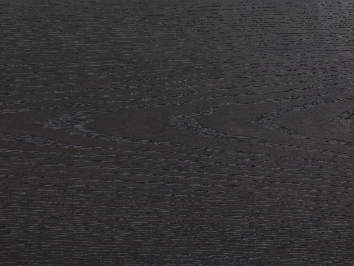 Close-up of the Recoaro 54-Inch Peppercorn Black 6-Drawer Dresser: the flat-cut black peppercorn elm veneer grain