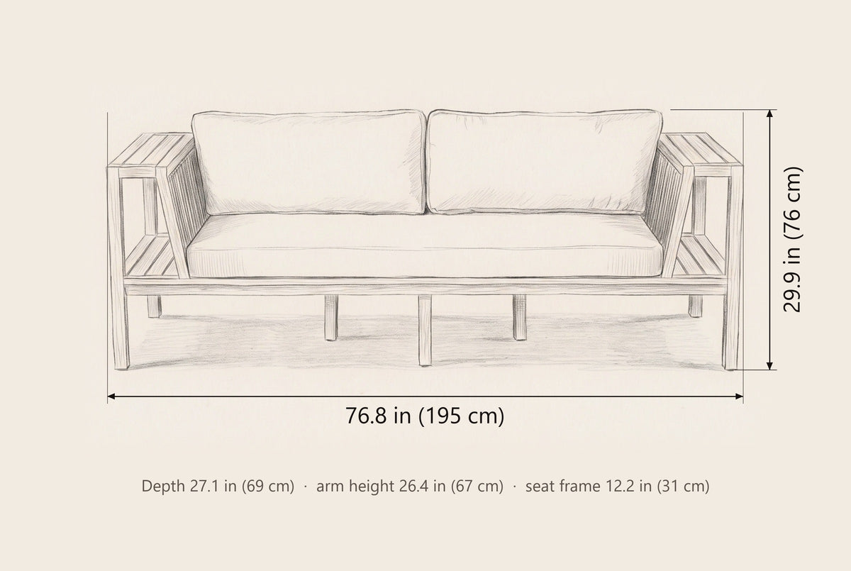 Riposto daybed sofa dimensions: 76.8 in long, 29.9 in high, 27.1 in deep