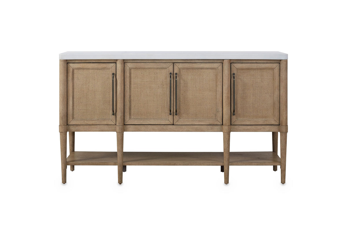 Rombiolo 68-Inch 4-Door Cane and Wood Sideboard with Cement Top, front view