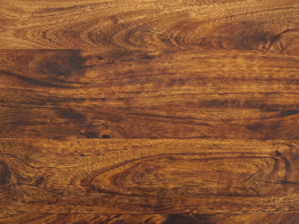 Close-up of the Rovigo 33-Inch Chestnut Carved Mango 3-Drawer Chest: the chestnut-finish solid mango top