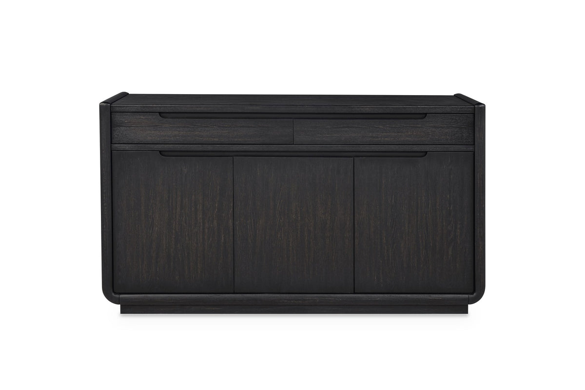 Rovito 64-Inch 3-Door 2-Drawer Burnished Black Ash Veneer Sideboard, front view