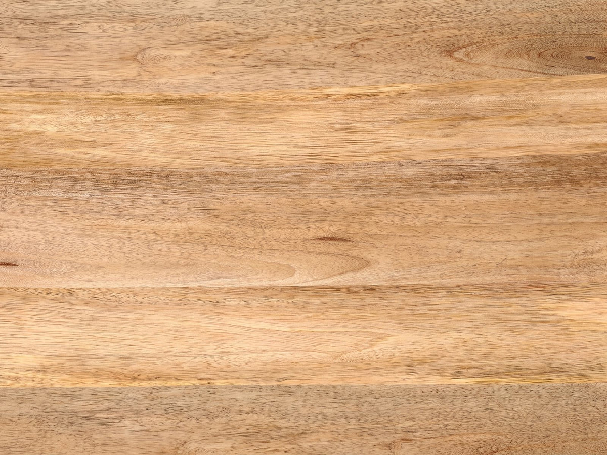 Close-up of the Sansepolcro Natural Mango Drum Side Table: the natural mango grain of the top
