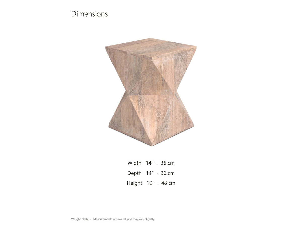 Santeramo Cerused Mango Faceted Side Table dimensions: 14.0 in wide, 14.0 in deep, 19.0 in high