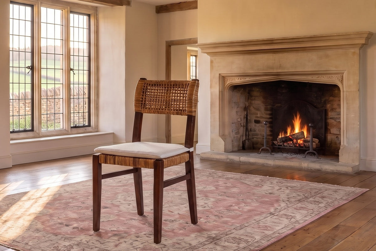 Scalea Rattan and Mahogany Dining Chair in an English country dining room