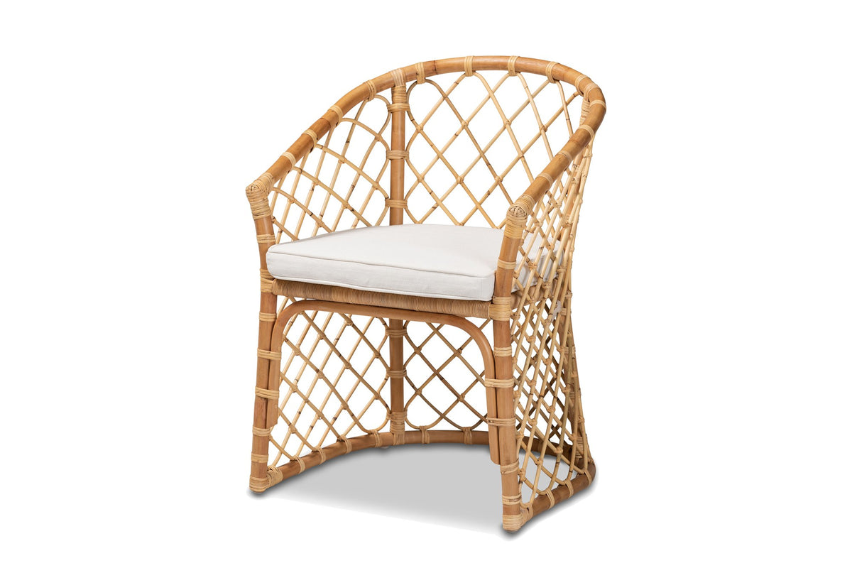 Sersale Natural Rattan Barrel-Back Dining Chair on a white background