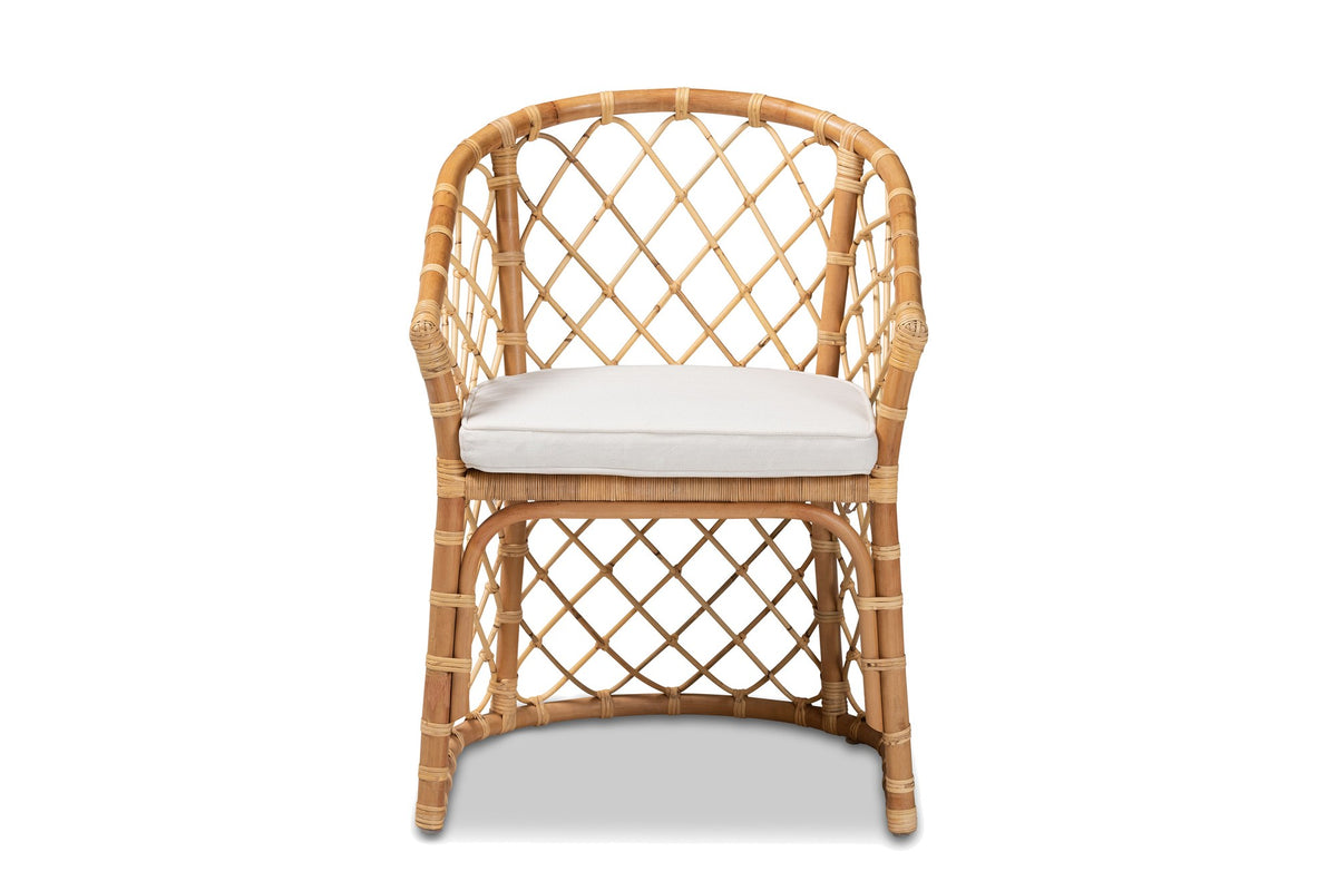Sersale Natural Rattan Barrel-Back Dining Chair, front view