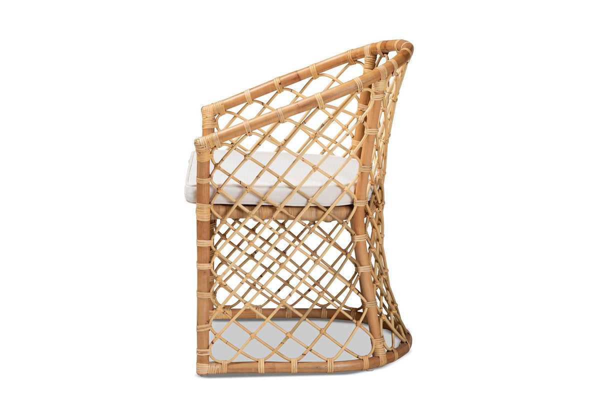 Sersale Natural Rattan Barrel-Back Dining Chair, side view