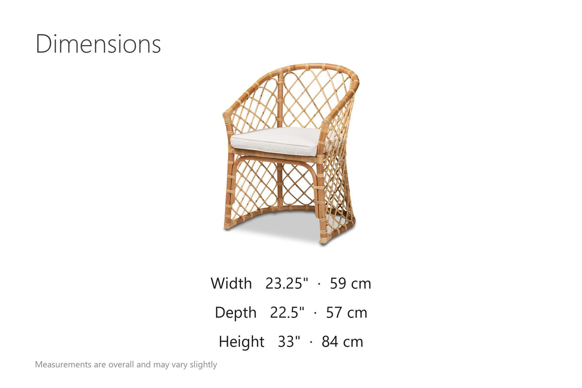 Sersale Natural Rattan Barrel-Back Dining Chair dimensions
