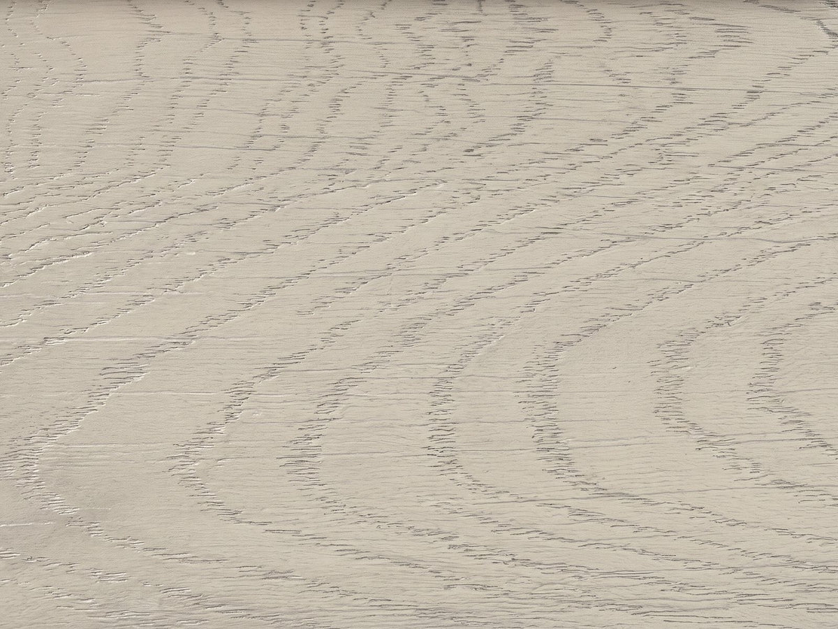 Close-up of the Sesto 63-Inch Gray Oak 6-Drawer Dresser: the wire-brushed gray oak grain
