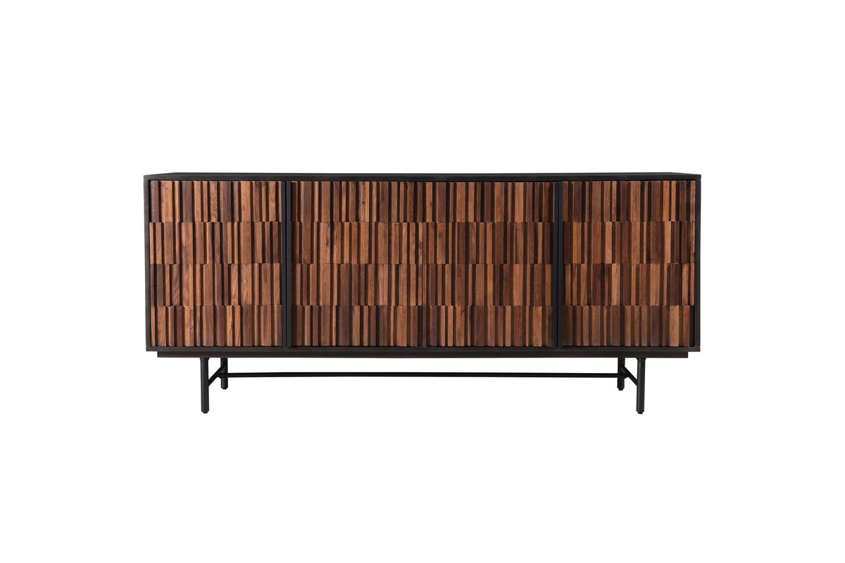 Simeri 68.5-Inch 4-Door Solid Sheesham and Mango Wood Sideboard with Iron Base, front view