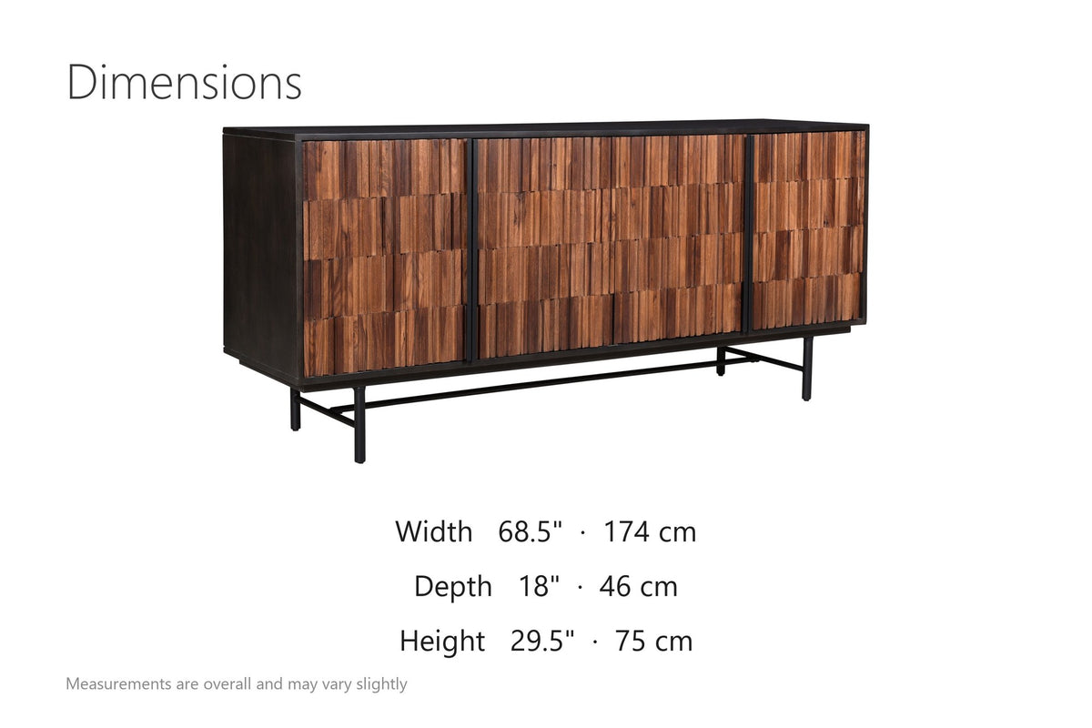 Simeri 68.5-Inch 4-Door Solid Sheesham and Mango Wood Sideboard with Iron Base dimensions