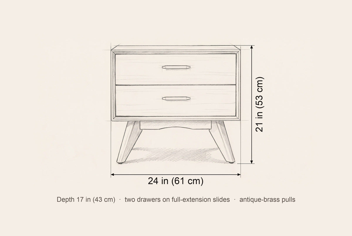 Siniscola nightstand dimensions: 24 in wide, 21 in high, 17 in deep