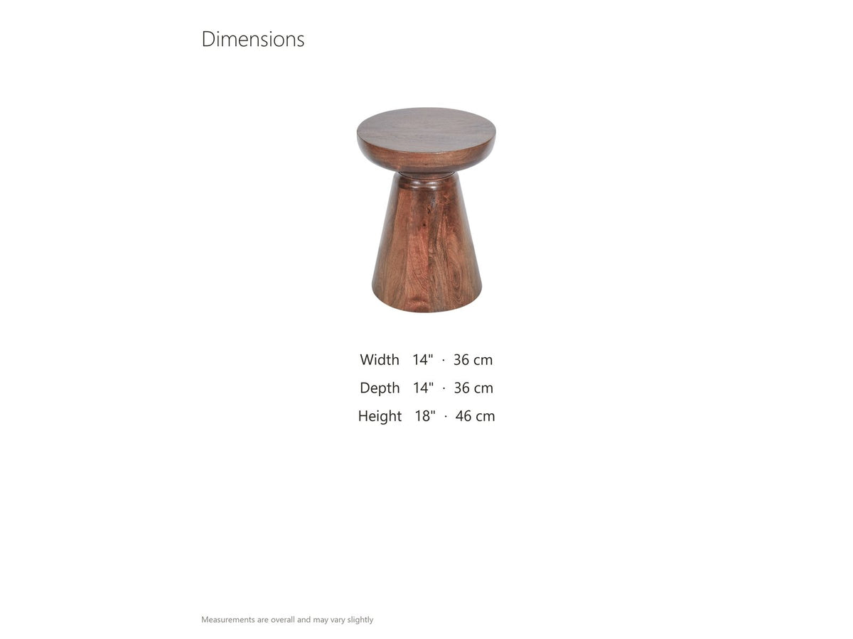 Specchia Brown Mango Cone Pedestal Side Table dimensions: 14.0 in wide, 14.0 in deep, 18.0 in high