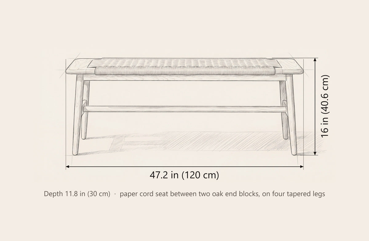 Sperlonga bench dimensions: 47.2 in long, 16 in high, 11.8 in deep