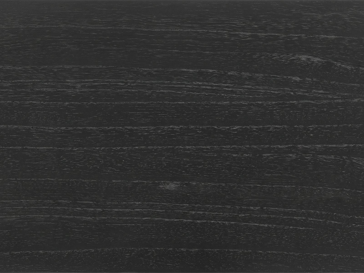 Close-up of the Spinazzola Black Paulownia Waterfall Console Table: the open grain of the black paulownia top