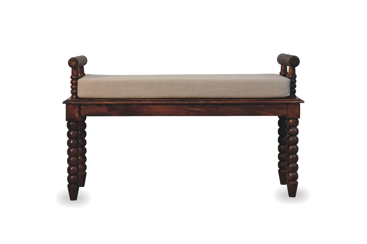 Stefanaconi 39.4-Inch Bobbin-Turned Solid Mango Wood Bench with Cushion, front view