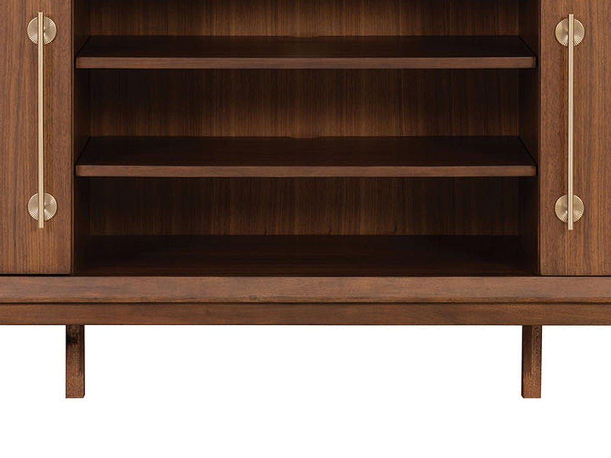Close-up of the Stresa Walnut Media Console: walnut veneer grain