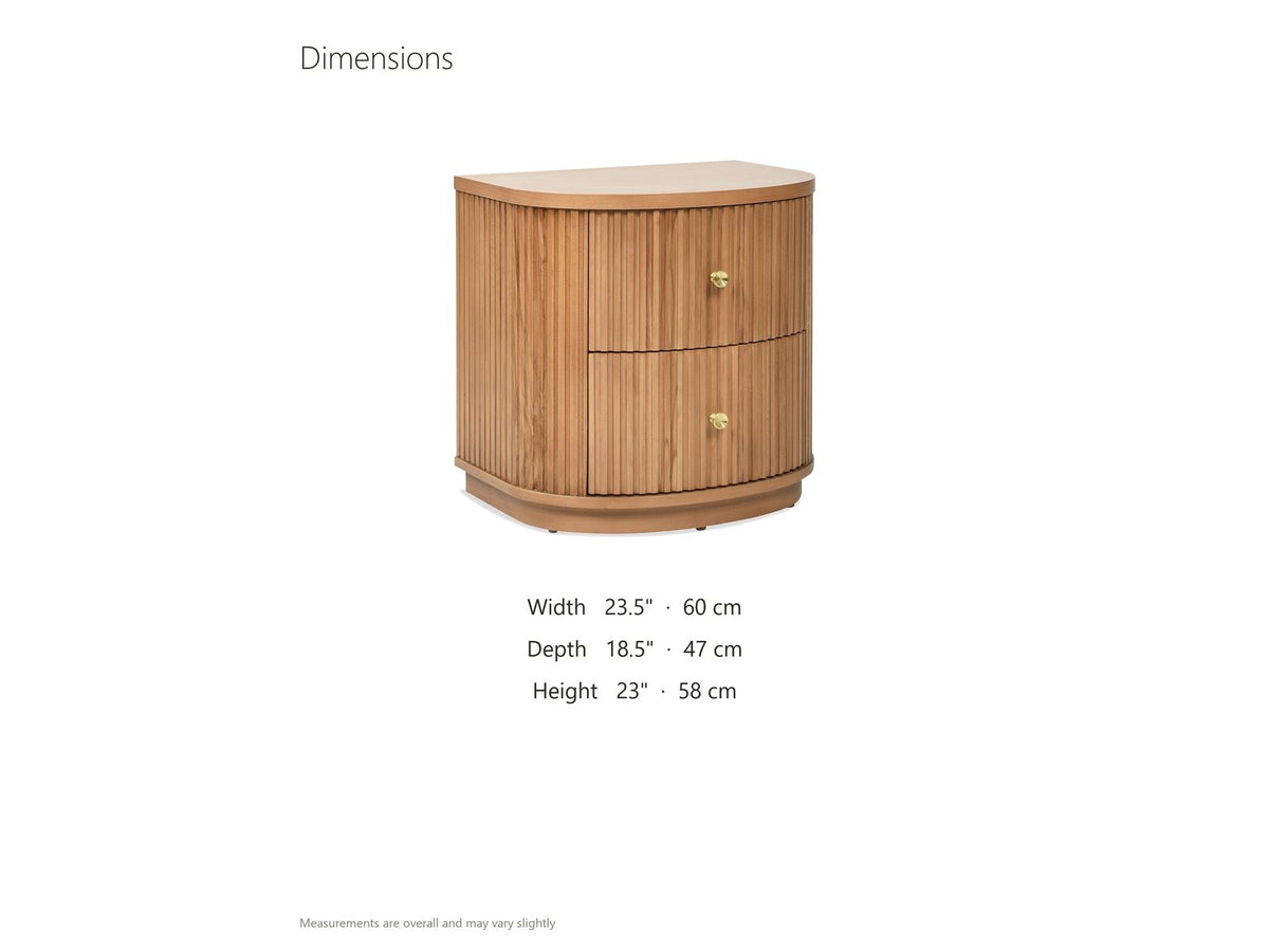 Tolfa Fluted Beech Half-Moon Side Table dimensions: 23.5 in wide, 18.5 in deep, 23.0 in high