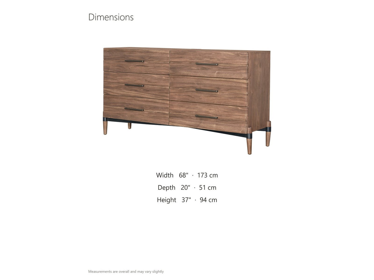 Torcello 68-Inch Walnut 6-Drawer Dresser dimensions: 68.0 in wide, 20.0 in deep, 37.0 in high