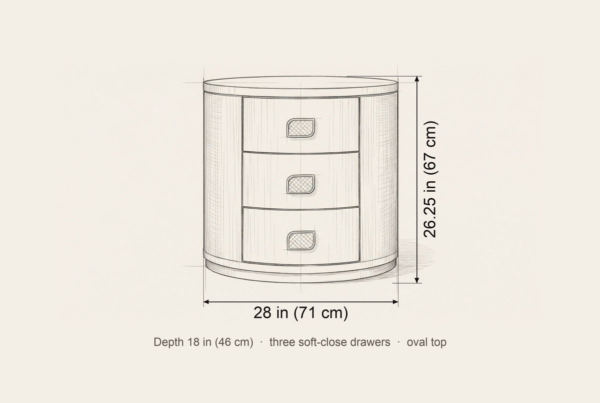 Tortoli nightstand dimensions: 28 in wide, 26.25 in high, 18 in deep