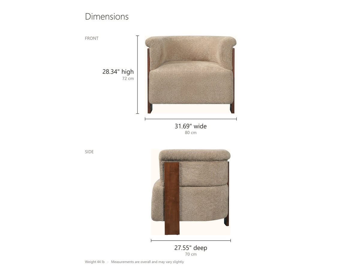 Trevi Wood Plank Barrel Chair dimensions: 31.69 in wide, 27.55 in deep, 28.34 in high