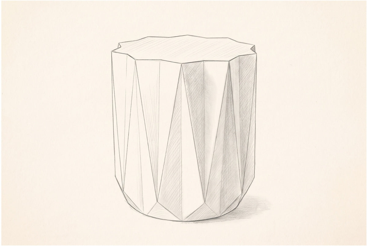 Pencil sketch of the Troina side table, drawn from the same three-quarter view