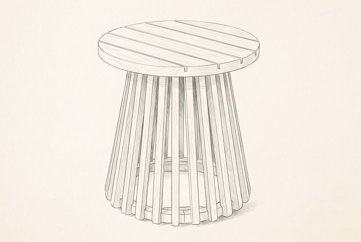 Pencil sketch of the Valderice side table, three-quarter view