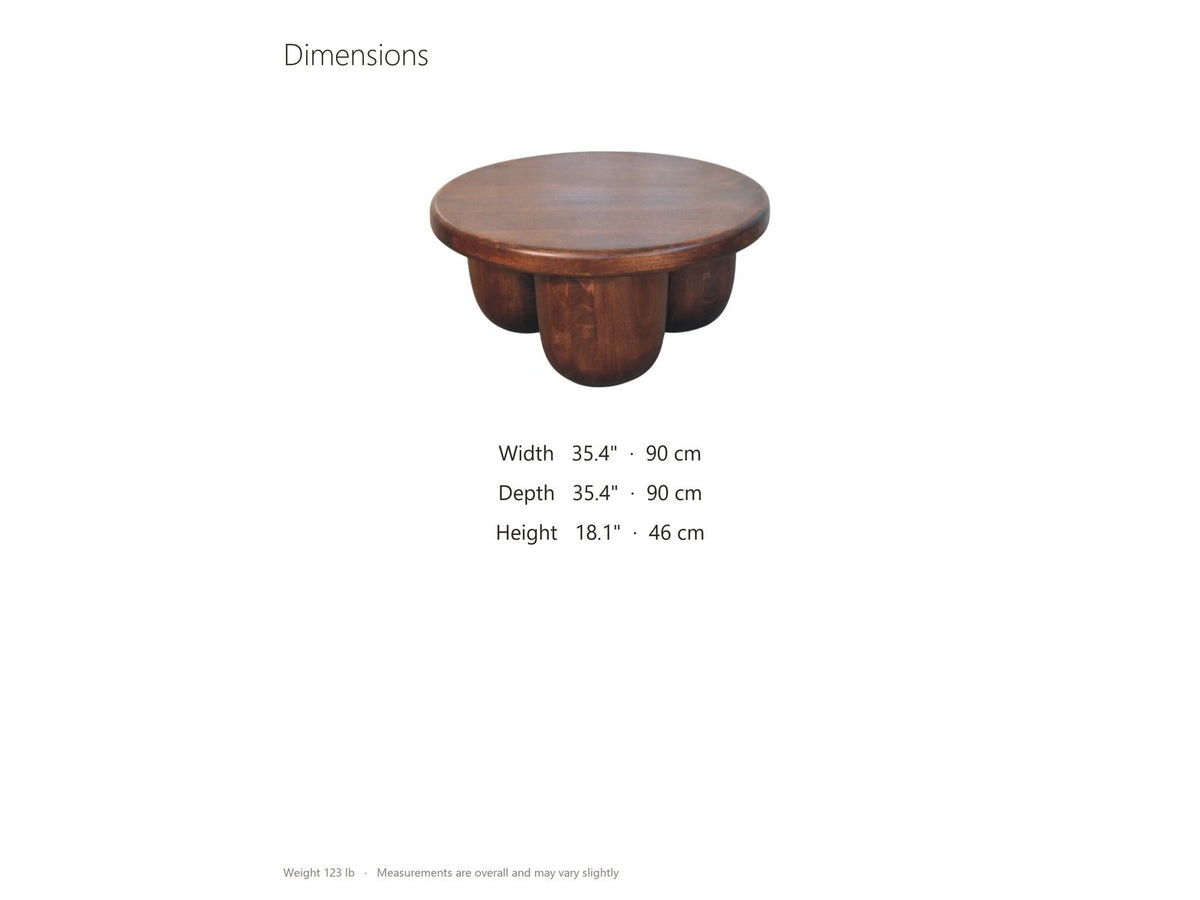 Bolgheri Sculpted Mango Coffee Table dimensions: 35.4 in wide, 35.4 in deep, 18.1 in high