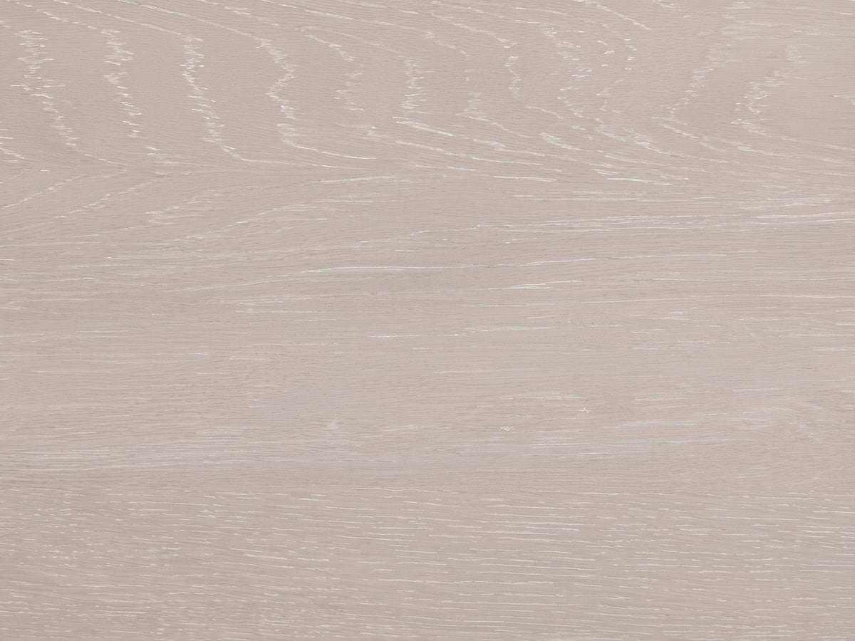 Close-up of the Venzone 64-Inch Cerused Oak 6-Drawer Dresser: the cerused oak grain with white-filled pores