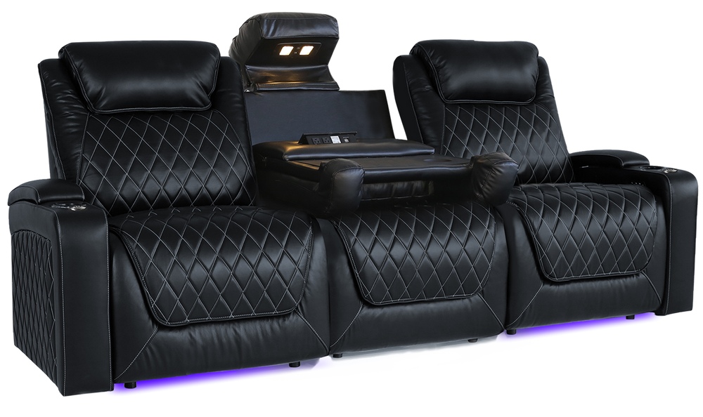 Valencia Oslo XL Console Leather Home Theater Seating Row of 3 Dropdown Center, Midnight Black
