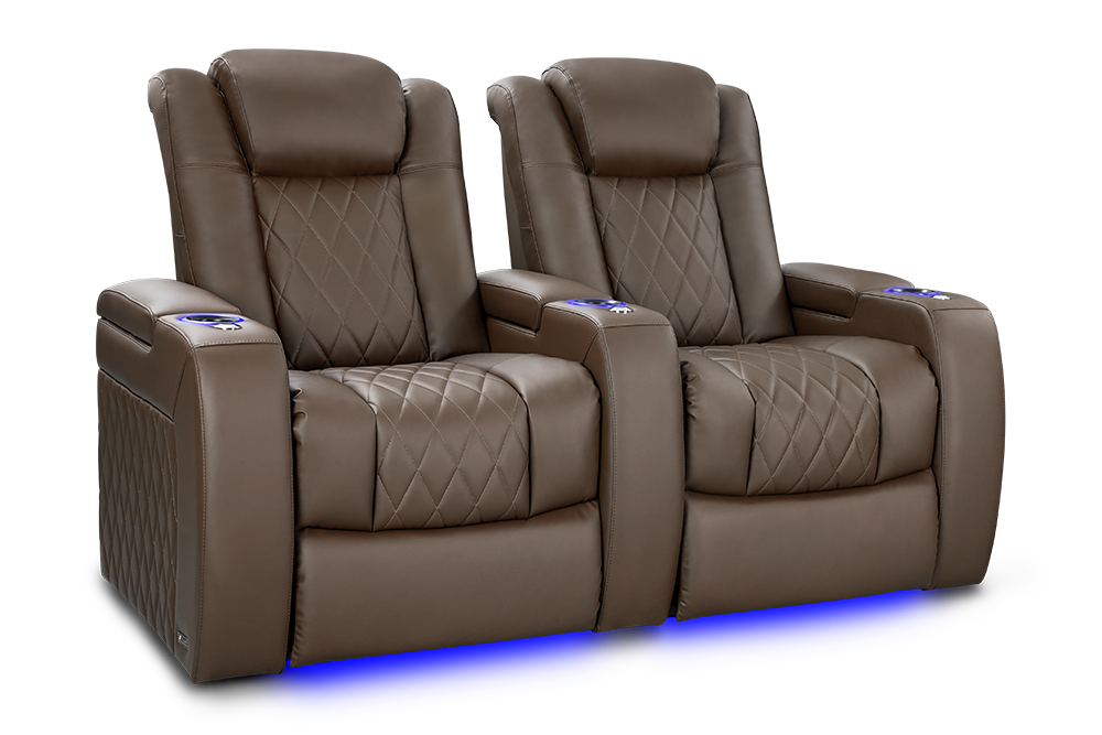 Valencia Tuscany Vegan Leather Home Theater Seating Row of 2, Dark Truffle