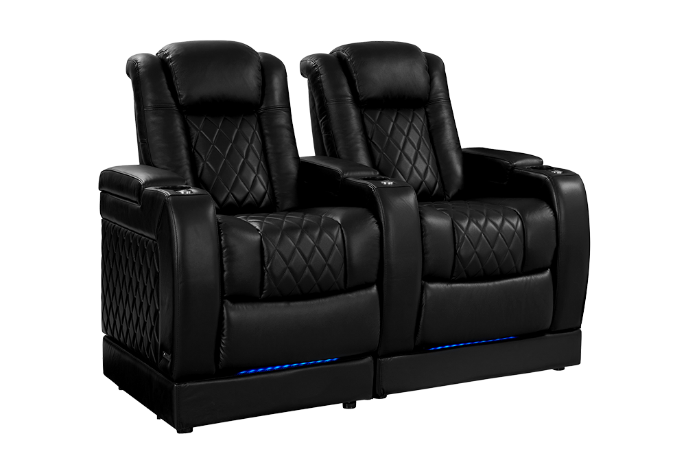 Valencia Tuscany Leather Home Theater Seating with Risers Row of 2, Midnight Black